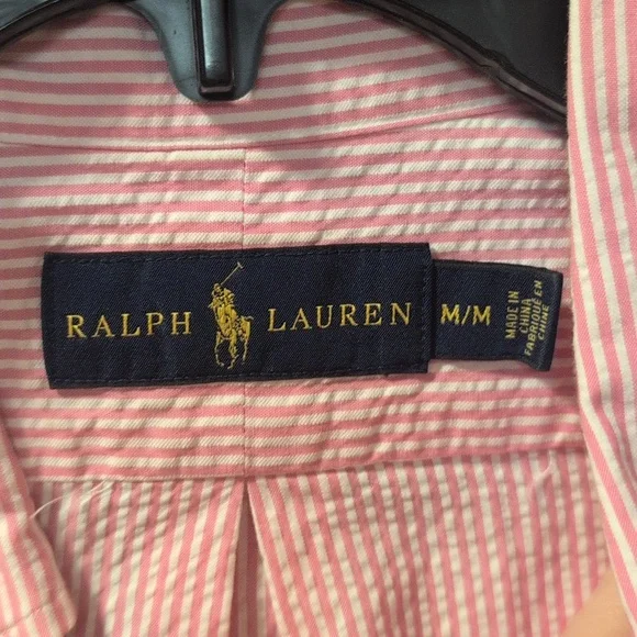 Ralph Lauren Pink Striped Men's Shirt Seersucker fabric - Picture 3 of 4